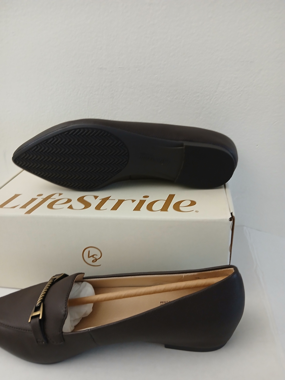 Life Stride Women's Dark Chocle Pointed Toe Loafers with Gold Accent $22 - Picture 4 of 10